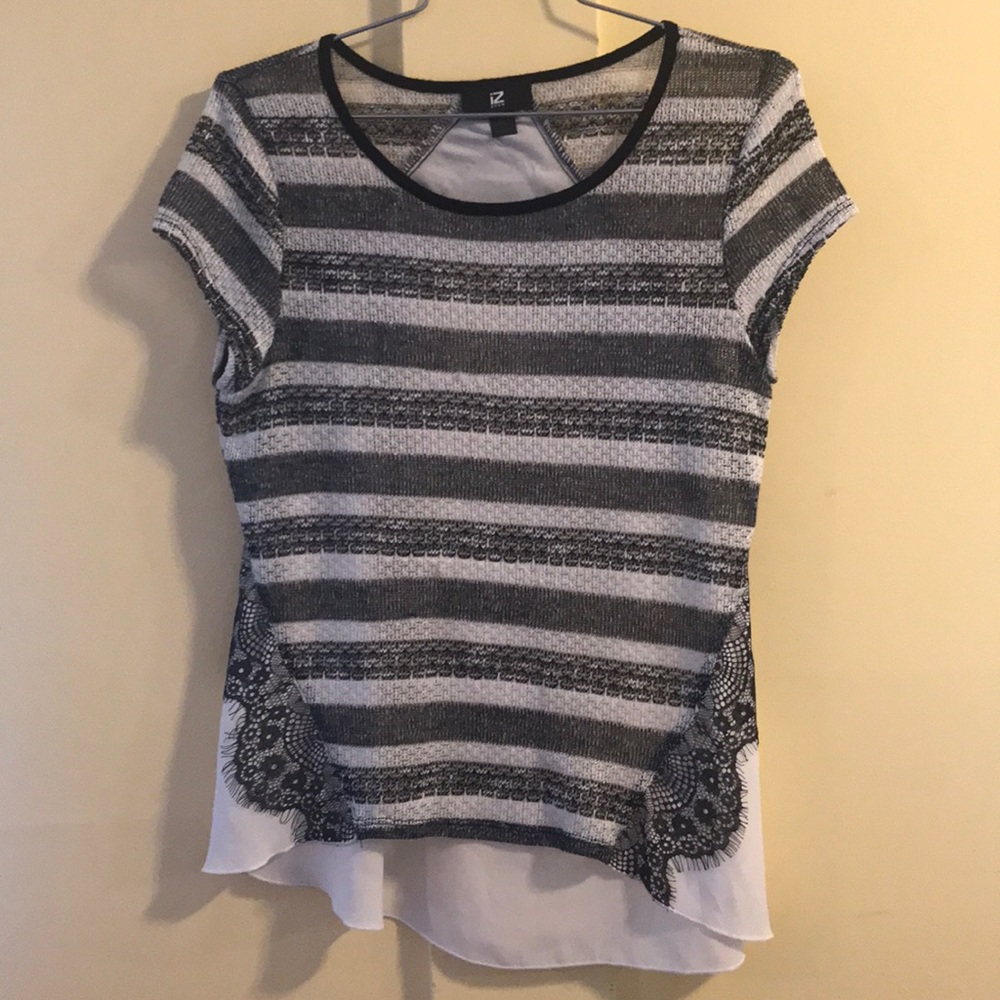 Black and white striped blouse.